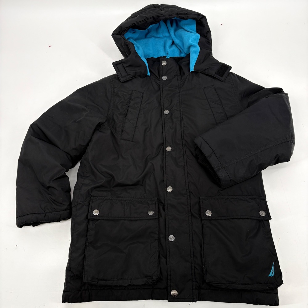 Nautica Boys Midship Hooded Snorkel Jacket Winter Insulated Black Blue M 10/12